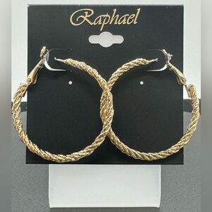 Raphael Gold Tone Textured Hoop Earrings 1.5 inch
